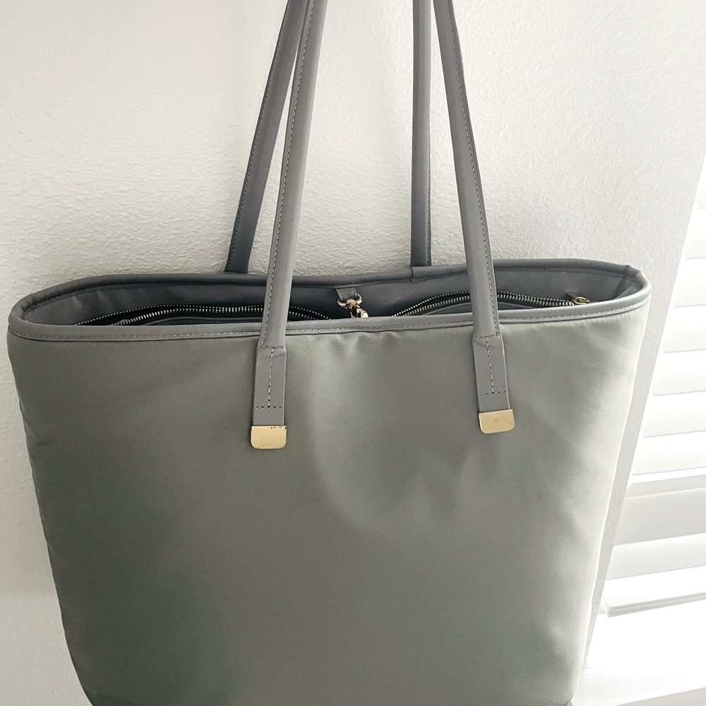 Gray Laptop Tote with Gold Accents